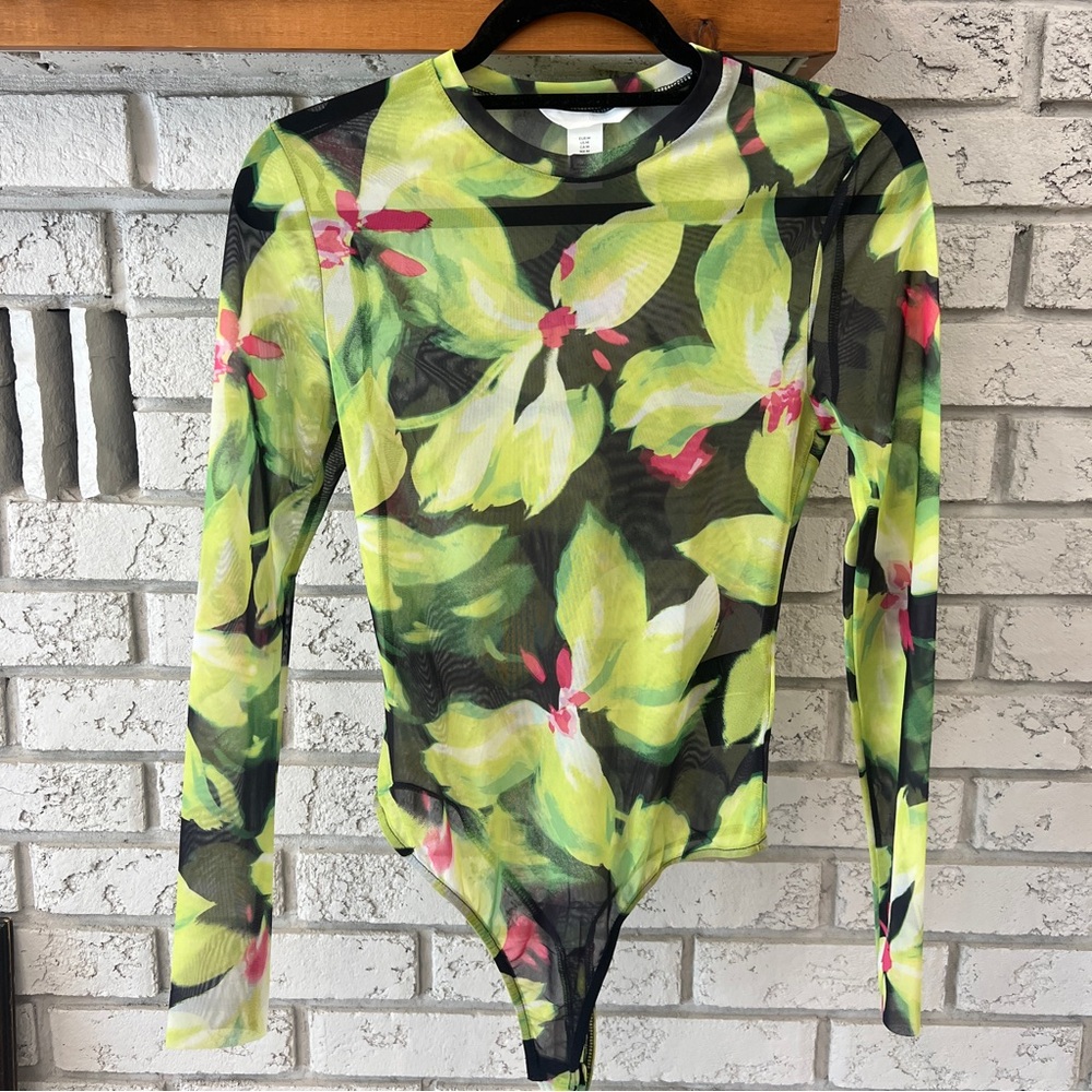 H&M | NWOT Floral Mesh Long Sleeve Bodysuit